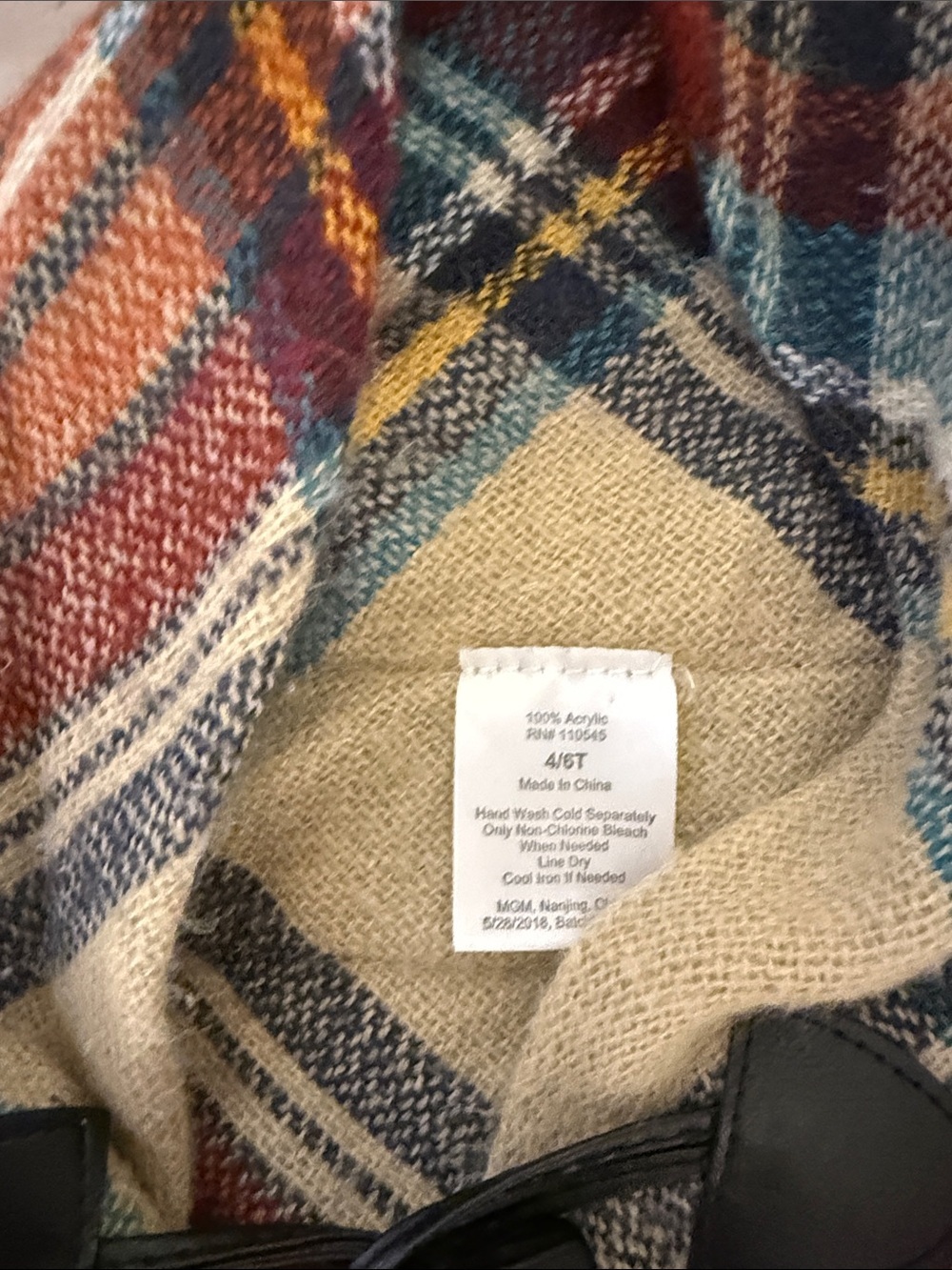 Plaid Toggle Poncho in Rust, Teal & Cream - Picture 2 of 14